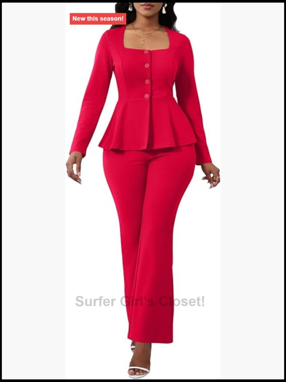 2 Piece Pants Suit Long Sleeve Blazer Flare Pant Set for Work Office